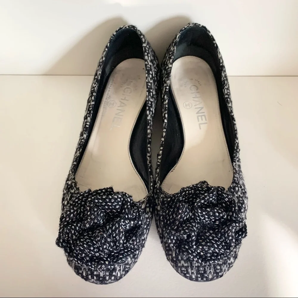 Chanel tweed camellia ballerinas